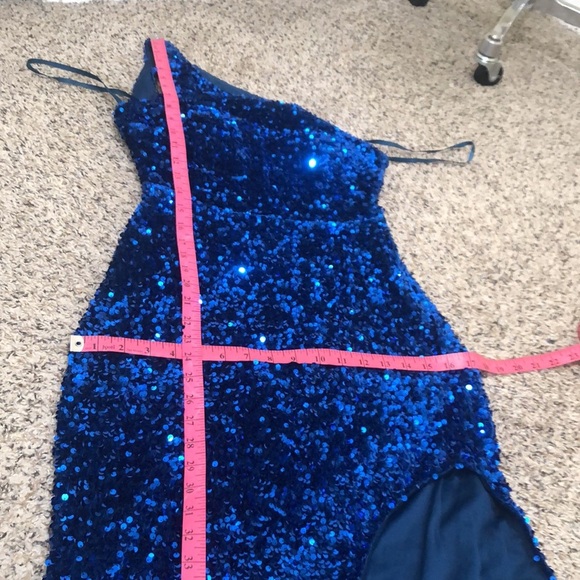 Crystal Doll Formal Maxi Dress Size 5 Royal Blue Sequin One Shoulder Cutout Gown - Picture 10 of 11